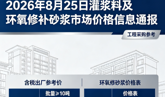遂平2026年8月25日灌浆料及环氧修补砂浆市场价格信息通报